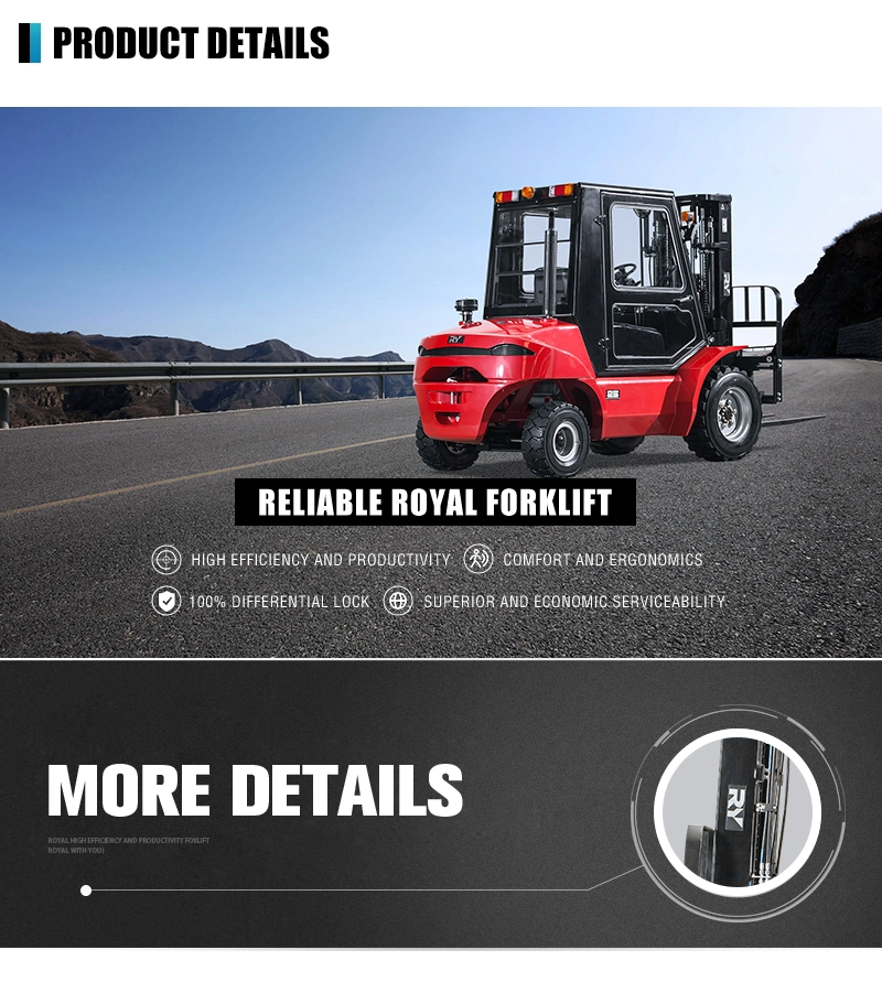 Royal High Quality 4WD 3 Ton Rough Terrain Forklift Truck with EU V